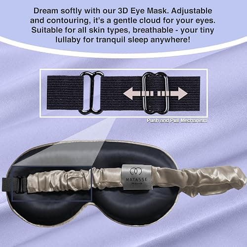 MATASSE Silk Eye Mask for Sleeping with Adjustable Elastic Band - 3D Contoured, Eye Cover Sleep Mask w/Genuine Mulberry Silk Including The Strap for Women, Men (Champagne/Black) thumbnail 3