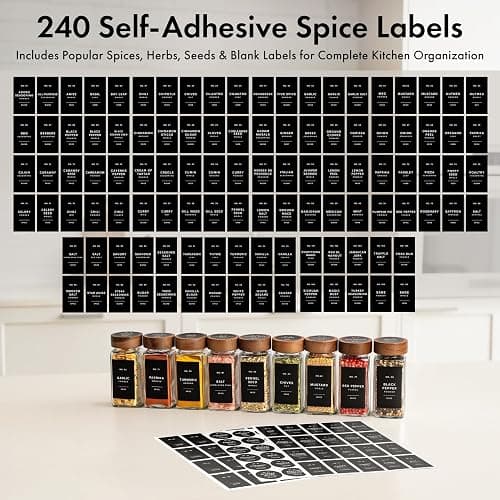 EDELHAUS® Square Spice Jars with Acacia Wooden Lid (Pack of 24) Spice Jars with Shaker Insert and 240 Labels - Acacia Lids Glass Container for Spice Organisation [4.3 in × 1.8 in] thumbnail 7