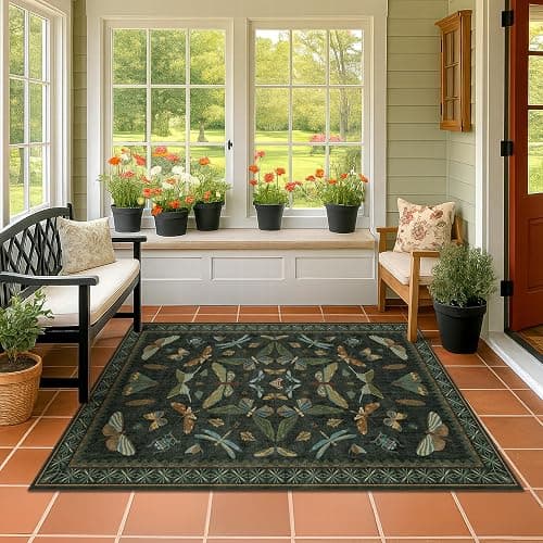 Dark Green 4x6 Washable Area Rug for Living Room, Bedroom, Large Entryway, Kitchen, Ultra Soft Non Slip Stain Resistance, Floral Forest with Brown Aethestic Design thumbnail 8