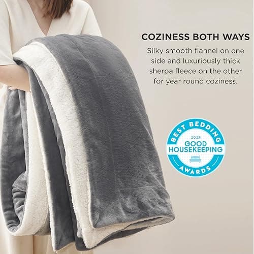 Bedsure GentleSoft Sherpa Fleece Blankets Queen Size for Bed - Thick and Warm Throw for Women and Men, Soft Fuzzy Plush Queen Blanket for Winter, Grey, 90x90 Inches thumbnail 6