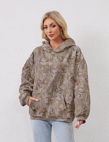 MSBESYOR Camo Hoodie for Men Women Oversized Fleece Maple Leaf Hooded Sweatshirt Graphic Print Pullover Hoodies with Pocket thumbnail 2
