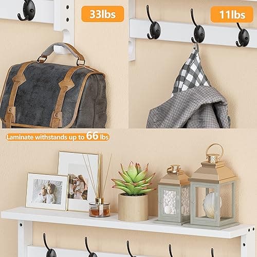 AMBIRD Coat Rack Wall Mount with Shelf, 28.9 Inches Coat Hooks Wall Mounted with 5 Hooks, Hat Wall Hooks for Hanging in Entryway, Living Room, Bathroom, Bedroom (White, 28.9 * 4.5 inches) thumbnail 8