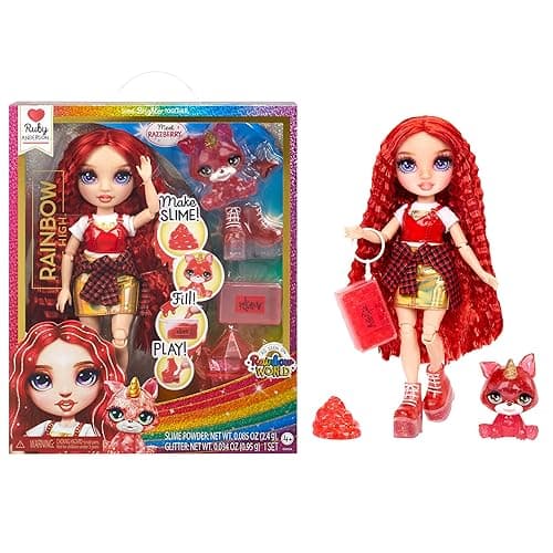 Rainbow High Ruby, Red with Slime Kit & Pet, 11" Shimmer Posable Fashion Doll with DIY Sparkle Slime, Magical Yeti Pet, Fun Play Accessories, Great Toy Gift for Girls Kids Ages 4-12 Years thumbnail 2