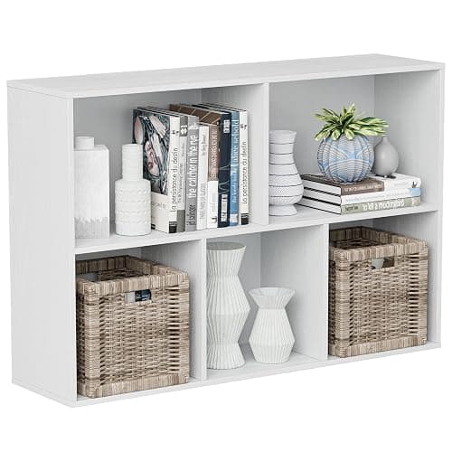 VDNEND Wooden Cube Storage Organizer with Closed Back Panel, 11in Cube Shelf Opening, Bookshelf, Display Shelf,Closet Cabinet for Home and Office (Embossed White, 5-Cube 35.98L*9.45W*24.09H) - Image 1
