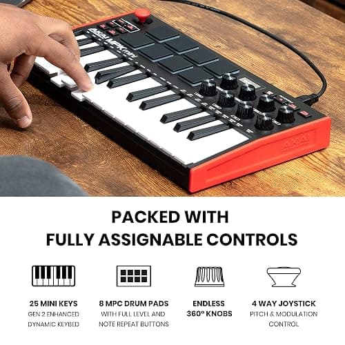 Akai Professional MPK Mini MK3-25 Key USB MIDI Keyboard Controller With 8 Backlit Drum Pads, 8 Knobs, Music Production Software and Native Instruments Sound Package (NKS Integration) thumbnail 3