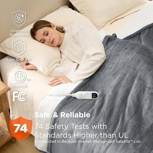Bedsure Electric Blanket Full Size - Soft Flannel Heated Blanket Full, GentleSoft Fast Heating with 10 Time Settings & 6 Heat Settings, Warm Gift for Grandma (72x84 inches, Grey) thumbnail 8