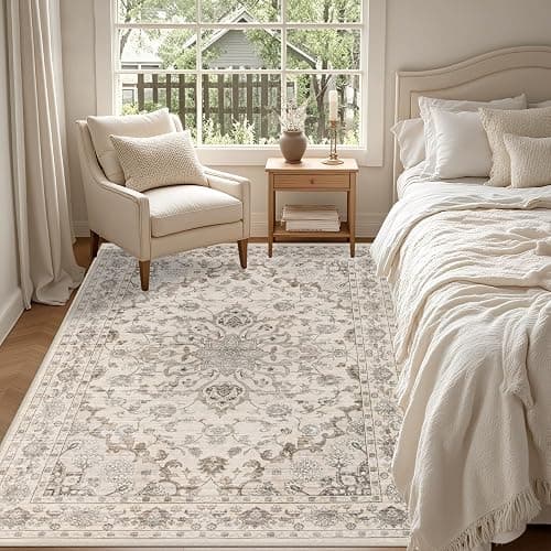 ExpediX 5x7 Area Rugs Living Room: Washable Rug for Bedroom Brown Beige | Boho No Slip Stain Resistant Rug Soft Indoor Decor Floor Floral 5x7 Area Rugs for Dining Room, Nursery, Hallway, Home Office thumbnail 4