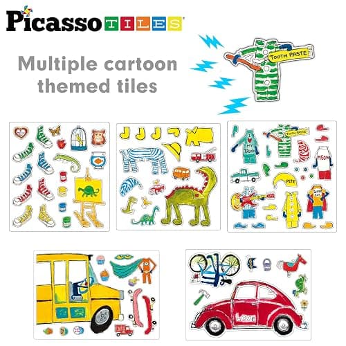 PicassoTiles Pete The Cat 80pc Magnetic Board Game Puzzle Playset Reusable Mix & Match Cartoon Toy with Storytelling, STEM Learning Activity Book and Storage Educational Kids Toys for Ages 3+ PTC02 thumbnail 5