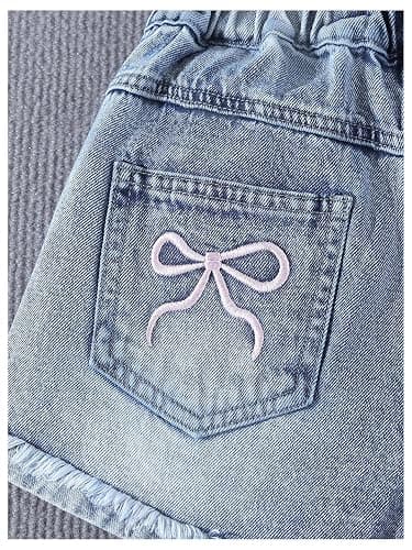 Floerns Girl's Cute Bow Embroidery Jean Shorts Elastic Waist Raw Hem Ripped Denim Shorts thumbnail 5