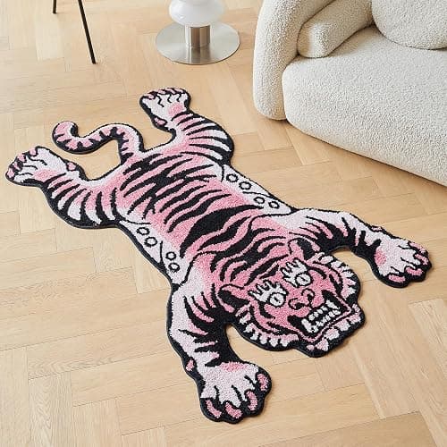 5x3.3 ft Tibetan Tiger Area Rug Tufted High Pile XLarge Indoor Machine Washable Carpet with Nonslip TPR Backing - Bedroom, Bathroom, Living & Dining Room Home Décor, Pink thumbnail 9