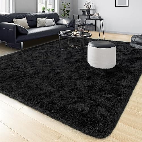 Tepook Super Soft Fluffy Rug for Bedroom, Modern Shaggy Fuzzy Kids Rugs for Living Room, Plush Indoor Nursery Home Decor Dorm Carpet with Non-Slip Bottom, Black, 5 X 8 Feet thumbnail 9