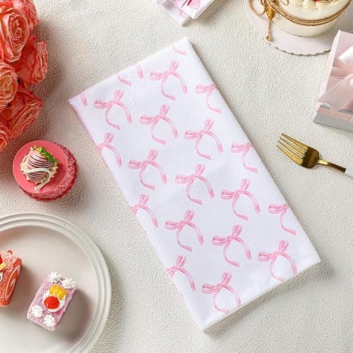 Macarrie 4 Pcs Coquette Kitchen Towels Microfiber,Pink,Bow | Ideal for Drying Cleaning Dishes, Decorative Farmhouse Style, Soft Absorbent Hand Towel Set, Cute Design, Housewarming Gift thumbnail 2