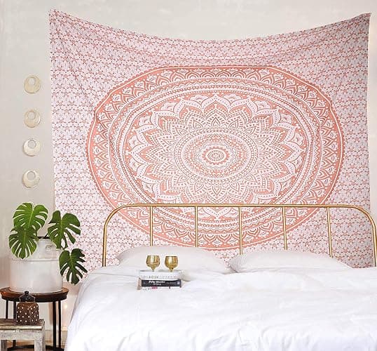 raajsee Rose Gold Ombre Tapestry Wall Hanging Mandala-Bohemian Room Decor-Indian Cotton Throw Hippie Tapestries -Boho Bedding Twin Bedspread 52 x 60 Inches thumbnail 4