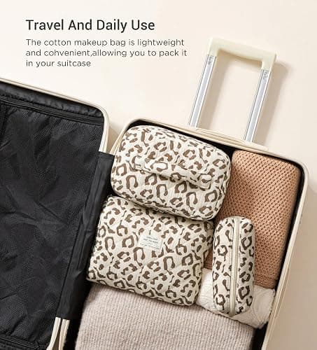 HBselect Quilted Makeup Bag, 3PCS Cotton Large Travel Makeup Bag, Cute Floral Coquette Make up Bag Cosmetic Bag Toiletry Bag for Women Girls thumbnail 4