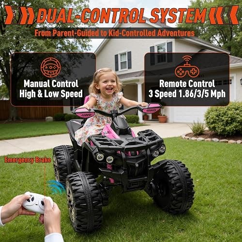 JOYRACER 24V 2 Seater Ride On Toys for Big Kids, 4X4 Kids ATV 4 Wheeler w/800W Motors, 9AH Battery Powered Car w/Remote Control, Knee Pads, Bluetooth, Spring Suspension, Electric Quad for Girls, Pink thumbnail 3