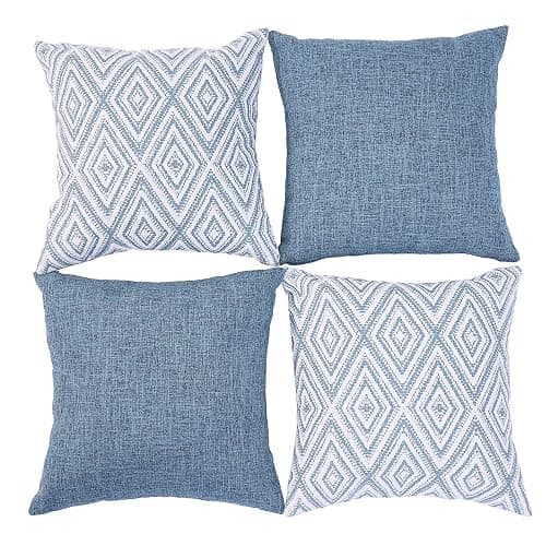 HPUK Throw Pillow Covers 18x18 Set of 4, Linen Look Textured Cushion Covers with Hidden Zipper, Decorative Pillow Covers for Couch Sofa Bed Living Room, Blue, Covers Only thumbnail 7