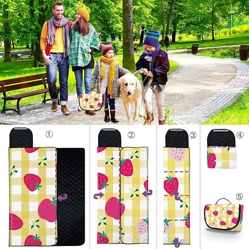 Extra Large Picnic Blanket Waterproof,80"x 80"Foldable Machine Washable Beach Blanket,Outdoor Blanket for 6-8 Adults,Picnic Mat Suitable for Indoor Crawling,Park Beach,Camping,Hiking,Travel（Yellow） thumbnail 6