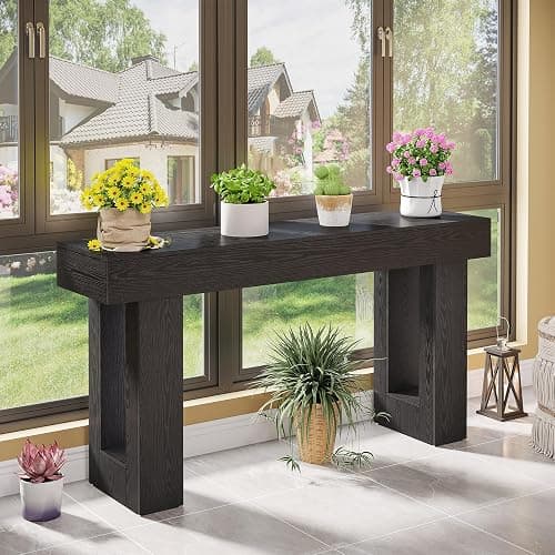Tribesigns 63-Inch Long Console Table, Wooden Rectangular Sofa Table Behind The Couch, Farmhouse Entryway Table for Entrance, Hallway, Living Room (Black) - Black thumbnail 8