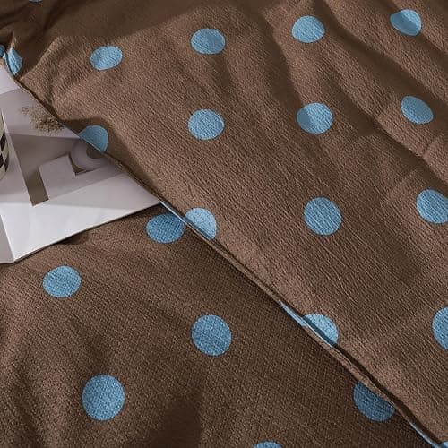 Caressma Brown Full Comforter Set with Polka Dots 3 Pieces Bedding Set | Mustard Yellow with Polka Dot Comforter Bed Set, Cozy Washed Seersucker Comforter Set with Pillowshams thumbnail 6