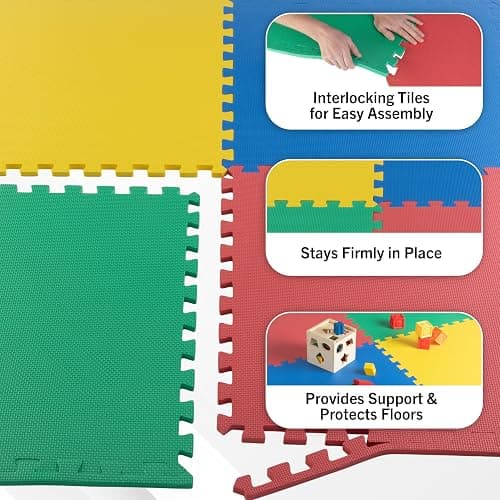 EVA Foam Mat Tiles - Interlocking Padding for Garage, Playroom, or Gym Flooring - Workout Mat or Baby Playmat by Stalwart thumbnail 4