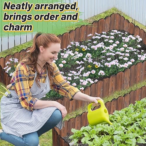 Rustic Pine Wood Landscape Edging - 11.8ft L x 8in H Garden Fence Border, Easy to Install Sturdy Wooden Planter Fencing for Yard Flower Bed Lawns Pathway Tree thumbnail 6