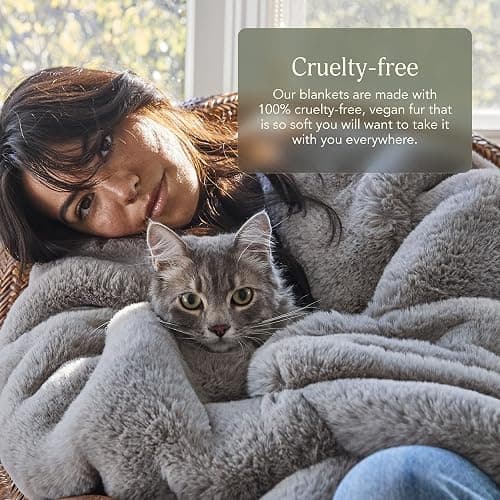 UnHide Marshmallow - Faux Fur Blanket - Heavy Weight, Extra Soft Blanket - Made from Recycled Materials - Machine Washable - Medium (60" x 80") - Greige thumbnail 5