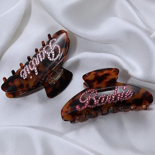 Personalized Rhinestone Hair Claw Barrettes - Custom Name/Number, French Design Cellulose Acetate Clips for Women & Girls (Tortoise, 4") thumbnail 7
