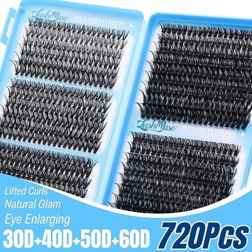 Wispy Volume Lash Clusters Kit 720Pcs Wispy Cat Eye Lashes 30D 40D 50D 60D | 8mm-16mm Waterproof Fluffy Lashes Cluster Natural Look with Bond and Seal Lash Tweezer Beginner thumbnail 2