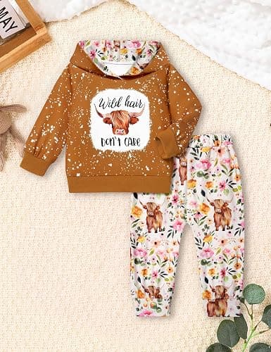 KANGKANG Toddler Baby Girl Clothes Hoodie Sweatshirts Print Pants 2 Piece Outfits Cute Fall Winter Clothing Set thumbnail 7