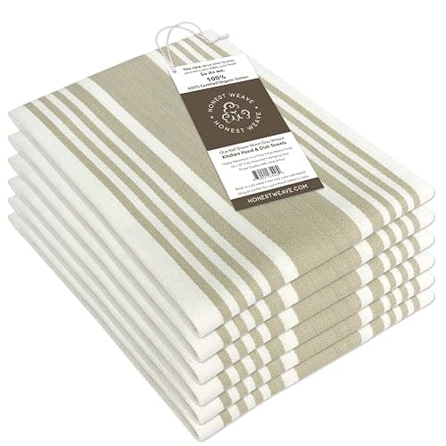 HONEST WEAVE GOTS Certified Organic Cotton Kitchen Hand and Dish Towel Sets - Oversized 20x30 inches, Fully Hemmed, in Designer Colors, 6-Pack, Warm Gray/Taupe Stripe thumbnail 5