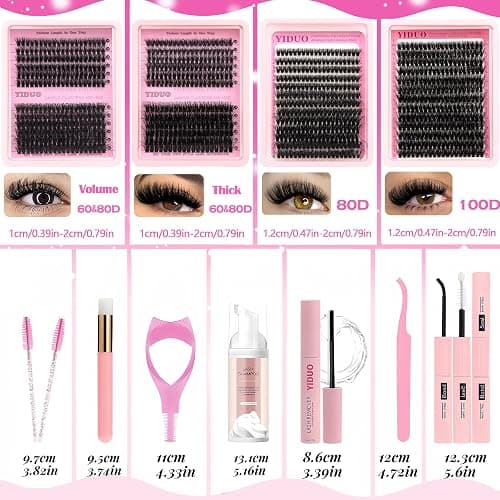 YIDUO 994Pcs Lash Clusters Kit Gift Packs 60D/80D/100D Volume 3D Clusters Lashes Extensions Kit 10-20mm D Curly Wispy Soft DIY Individual Eyelash Extension Kit 4 Box pestañas postizas Bulk Pack thumbnail 9