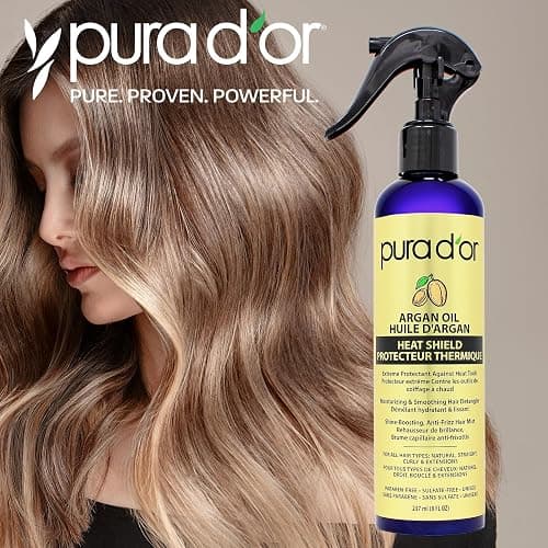 PURA D'OR Argan Oil Heat Shield Spray (237 mI) Water-Based Formula with Organic Ingredients, Enhances Shine & Moisture for Dry & Damaged Hair thumbnail 4