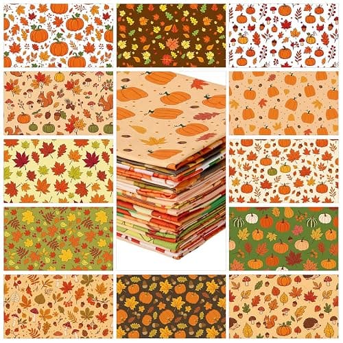 Irenare 24 Pcs Fall Fabric Bundles, 18 x 22 Inch Fat Quarters, Thanksgiving | Soft Polyester Fabric, Pumpkins Autumn Leaves Desgin, Pre-cut, DIY Crafts Material, Handmade Sewing Projects, Harvest Party - Image 1