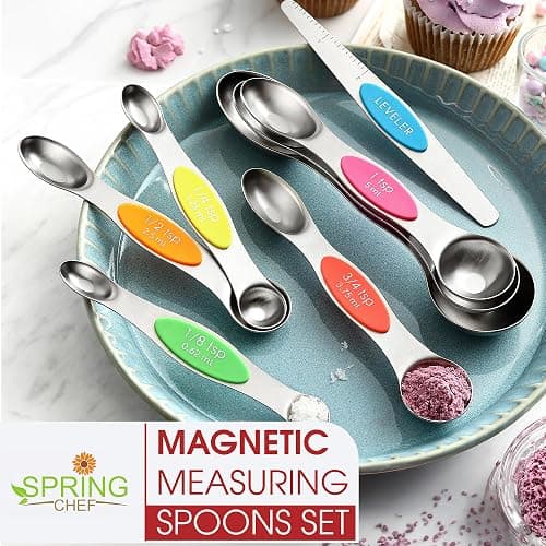 Spring Chef Stainless Steel Magnetic Measuring Spoons Set of 8 with Leveler, Nesting Metal Teaspoon & Tablespoon Measuring Spoons, Kitchen Gadgets for Baking & Cooking, Fits in Most Spice Jars - Neon thumbnail 7