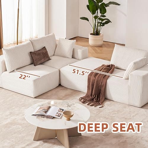 108” Modular Sectional Sofa, Cloud Sectional Couch with Deep Seat, Modern Modular L-Shape Sofa Couch with Chaise,Upholstered Boneless Couches for Living Room Bedroom (Beige, Left Facing Chaise) thumbnail 7