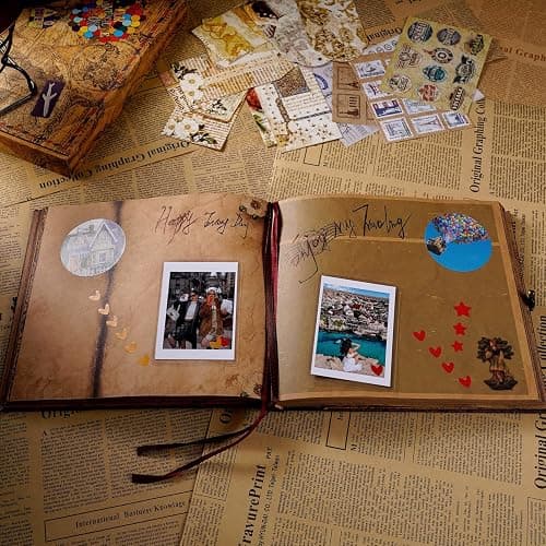 JIMBON Our Adventure Book Scrapbook Photo Album Retro Style Embossed Letter Cover Travel Diary Journal Scrap Book Kit For Couples,Memory Book For Anniversary Wedding thumbnail 2