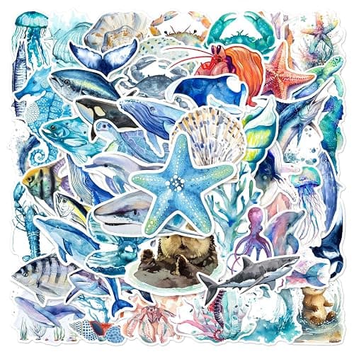 50pcs Ocean Animal Stickers for Water Bottles, Waterproof Adhesive Fish Decals Under The Sea Marine Life Stickers Ocean Stickers for Kids for Birthday Party Scrapbook Skateboard Phone Laptop - Ocean Animal thumbnail 8