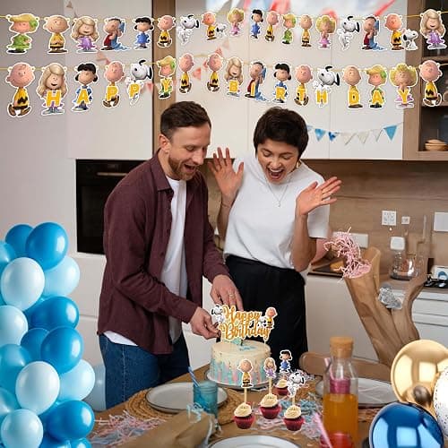 Charlie Broown Theme Birthday Party Supplies Decorations Set, Cartoon Inspired Party Decor with Banner, Cupcake Toppers, Table Decorations for Birthday Celebration and Party Events thumbnail 2