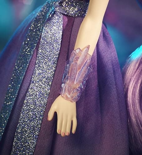 Barbie Crystal Fantasy Collection Amethyst Doll (13-in, Platinum Hair) with Genuine Amethyst Stone Necklace, Wearing Gown and Accessories, Gift for Collectors - Purple thumbnail 4