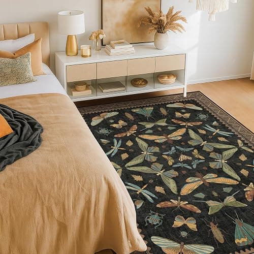 Insect Print Washable 4x6 Entryway Rug - Non-Slip Low Pile Area Rug for Large Kitchen, Bedroom, Office - Ultra Soft Aesthetic Decor, Black & Brown thumbnail 6