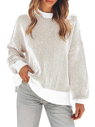 Womens Sweaters Fall 2025 Clothes Oversized Long Sleeve Colorblock Striped Knit Pullover Tops Casual Winter Trendy Outfits - Image 1