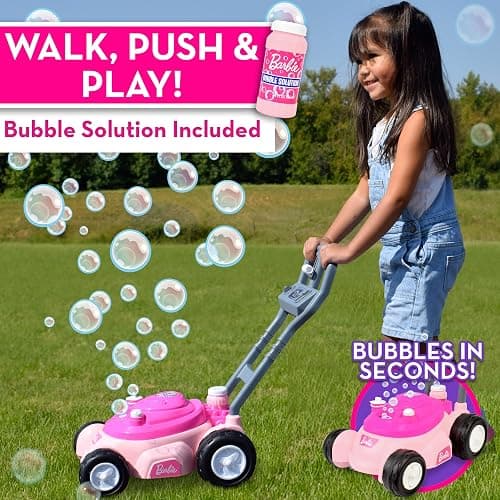 Barbie Bubble Lawn Mower for Toddlers, Bubble Blowing Machines, Indoor and Outdoor Gardening Toy, Birthday, Party Favor for Preschool Girls, No Batteries Required, Includes Bubble Solution, 2+ thumbnail 4