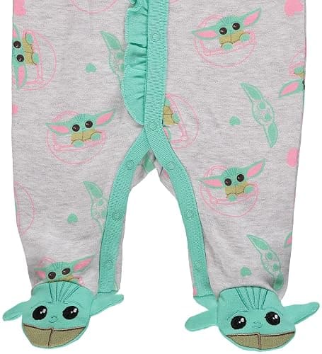 STAR WARS Baby Yoda Baby Girls Footie Pajamas - Baby Girl Sleepers - Baby Pajamas One Piece (Green, 6-9M) thumbnail 3