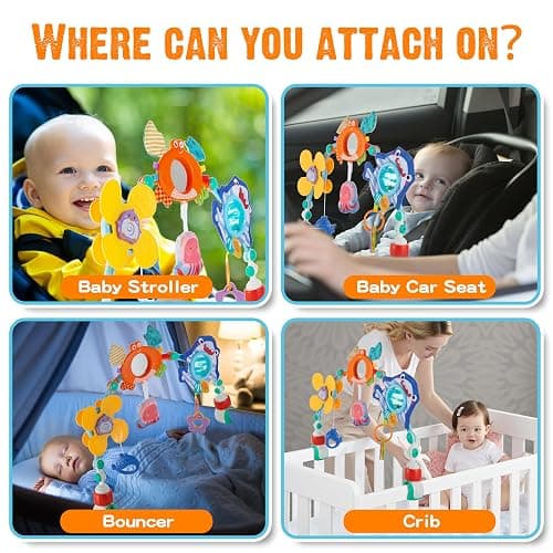 Baby Stroller Arch Toy, Car Seat Toys, Adjustable Arch Stroller toy with Hanging Sensory Activity toys,fits on Baby Bouncer, Bassinet, Stroller, Crib and Car Seats for baby infant Boy Girl 0-18 Months thumbnail 4