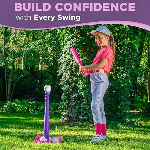 TOMLEON T Ball Stand for Girls 3-5, 5-8. Baseball Set Includes 6 Large Balls, an Adjustable Tball Batting Tee, and a Storage Net. Kids Bat and Ball, T-Ball Sets for Kids thumbnail 7