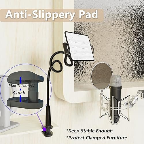 Tablet Stand Holder, Mount Holder Clip with Grip Flexible Long Arm Gooseneck Compatible with ipad iPhone/Nintendo Switch/Samsung Galaxy Tabs/Amazon Kindle Fire HD - Black thumbnail 5