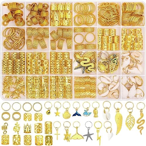 314 Pcs Hair Jewelry for Women Loc Jewelry for Hair Dreadlocks, Aluminum Gold Hair Charm for Braids, Dreadlock Accessories Hairs Decoration with Ring Cuffs Charms for Hairs Braids Accessories - Image 1