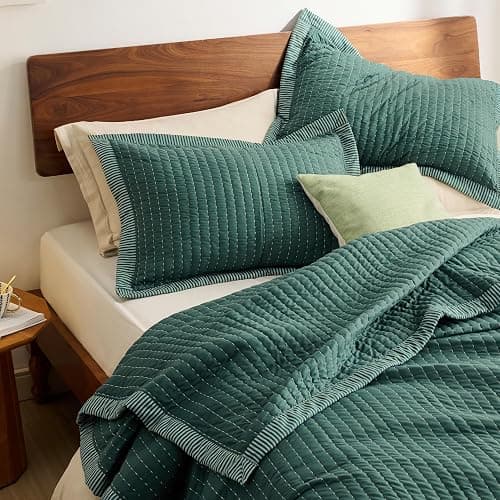 Bedsure Dark Green Quilts King Size - King Quilt Bedding Set Bedspread Coverlet, Lightweight Corduroy Pattern Bedspread, 3-Piece Set with 106"x96" Coverlet & 2 Pillow Shams, All-Season Soft Microfiber thumbnail 3