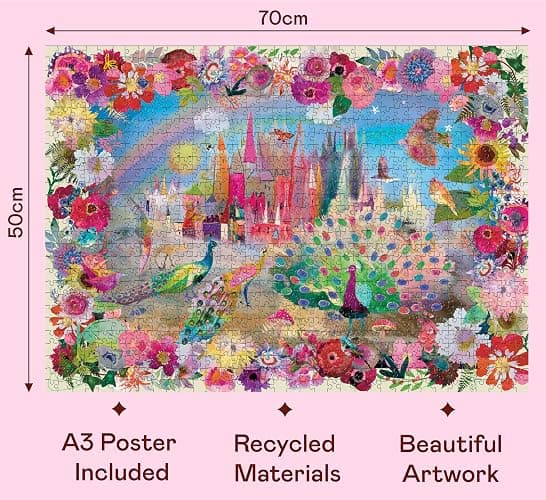 Elena Essex Jigsaw Puzzles 1000 Pieces - Peacock Castle, Puzzles for Adults 1000 Pieces, 1000 Piece Puzzle, Colorful Cool Dream Art Magical Puzzle, Size 28x20 inches thumbnail 3