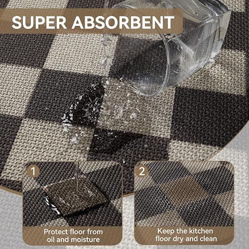 YDKGL Kitchen Rugs Kitchen Mats for Floor Non Slip Beige Checkered 17"x30" | Super Absorbent Woven Rubber Backing Washable Kitchen Floor Mat Sink Mat Runner Rugs Front of Sink, Easy Clean thumbnail 5